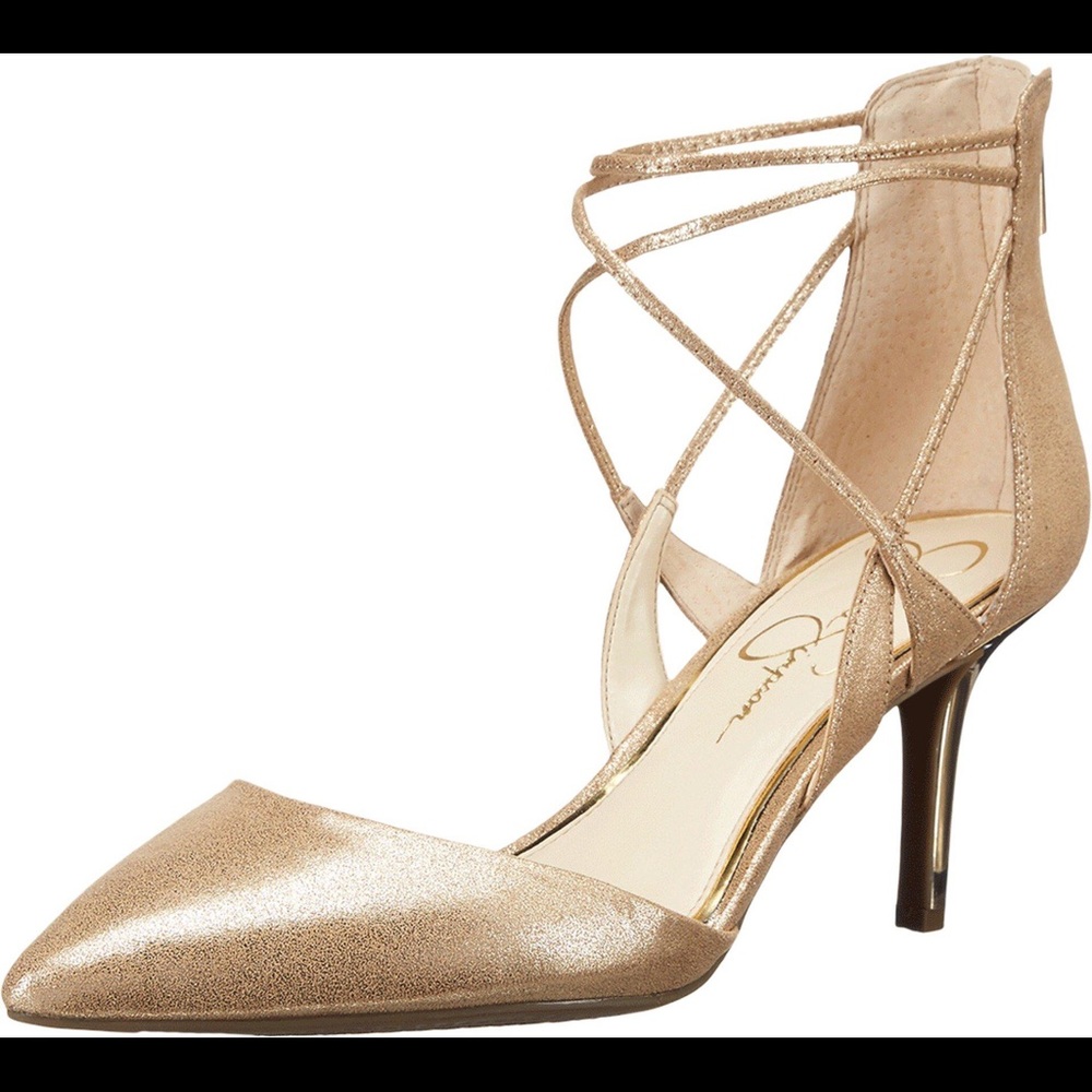 Gold Statement Heels w/Back Zipper